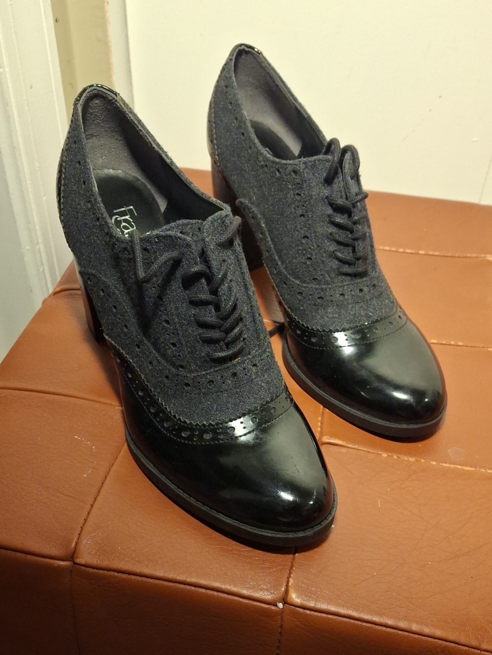 Franco Sarto Black Lace-Up Wingtip Heeled Boots